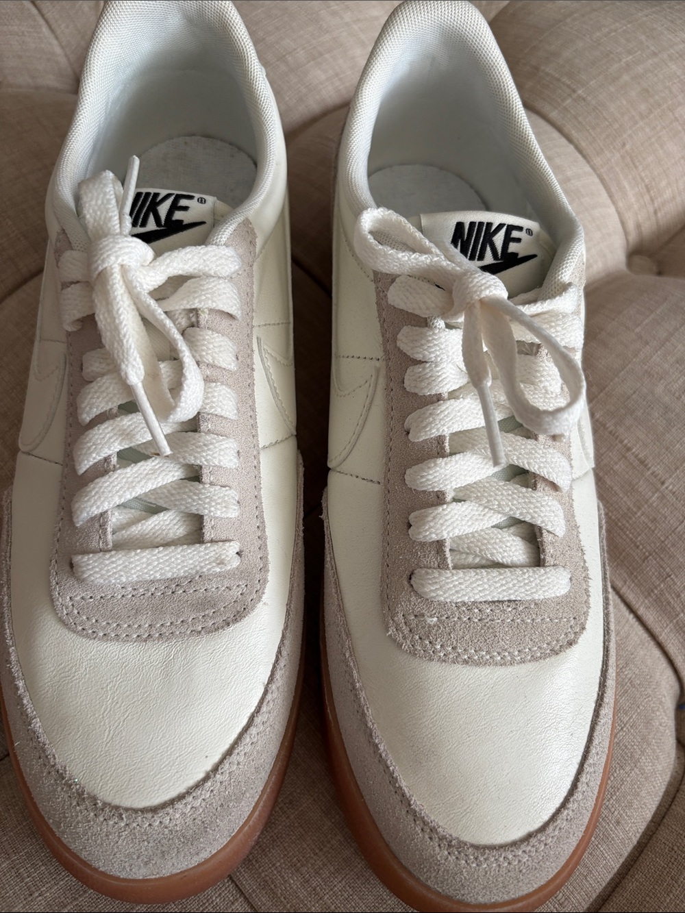 Nike White and Light Gray Suede-Trim Athletic Sneakers
